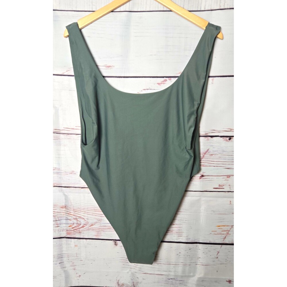 Aerie Womens One Piece Swimsuit Solid Green Lined Plus Size 2XL Low Cute Sides